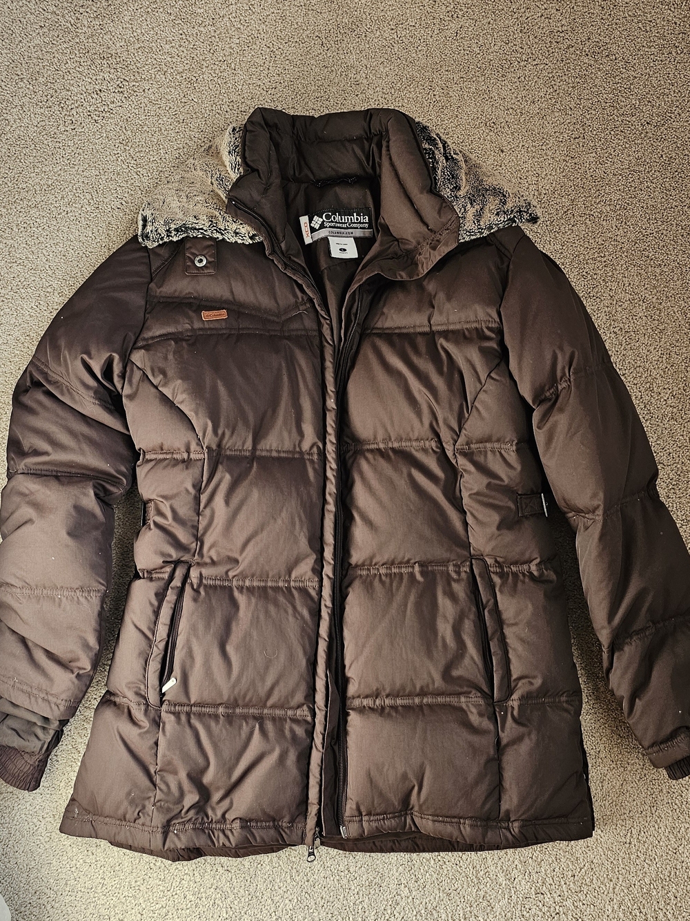 Columbia Brown Puffer Coat with Faux Fur Trim